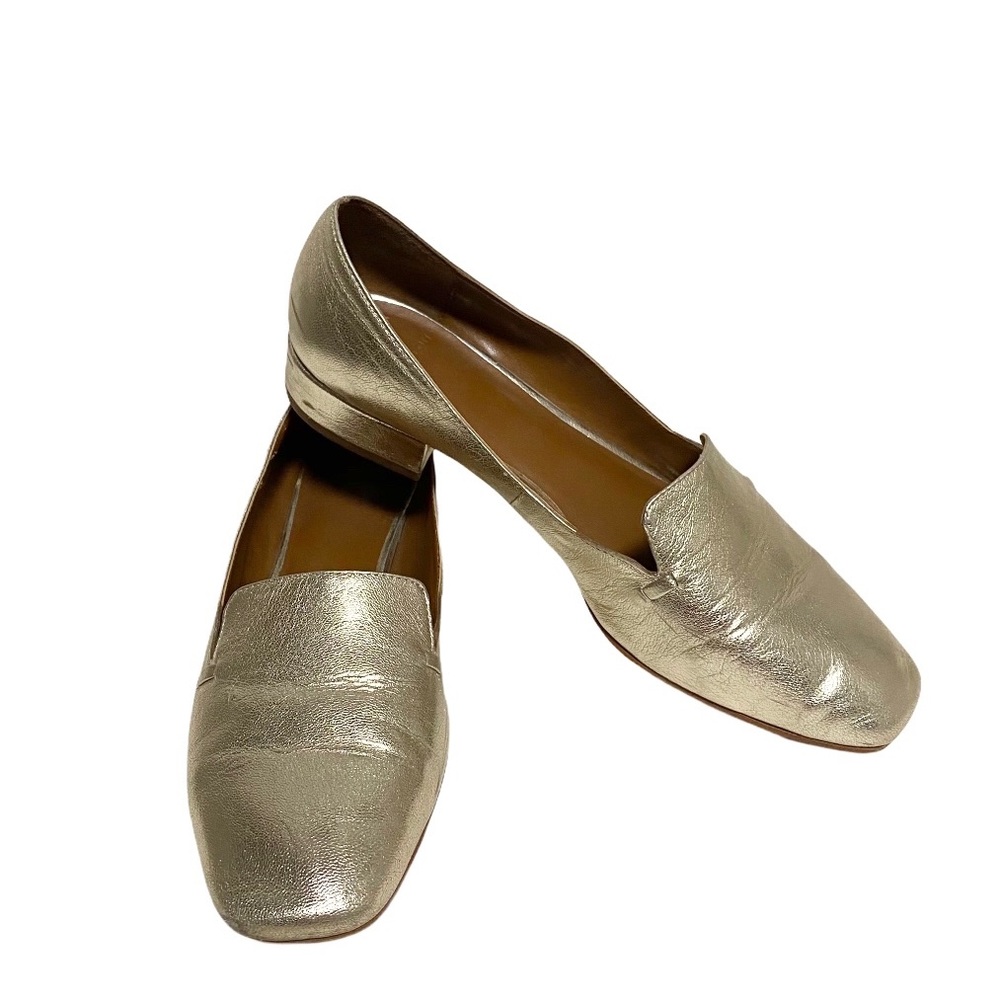 Halston Karrina gold slip on leather loafers 8.5